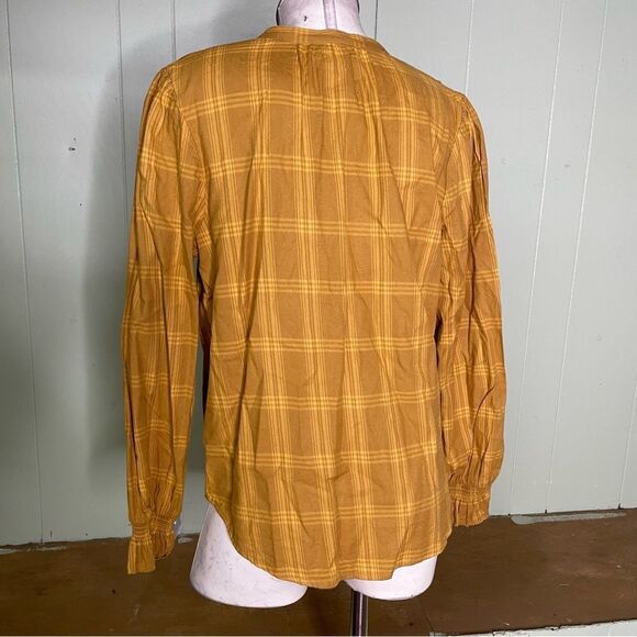 Faherty Harper Plaid Button Down Top Blouson Sleeves Ruffled Cuffs - Size Medium - Picture 6 of 9